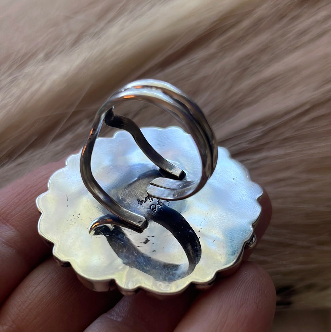 Handcrafted Sterling Silver & White Buffalo Adjustable Ring Signed