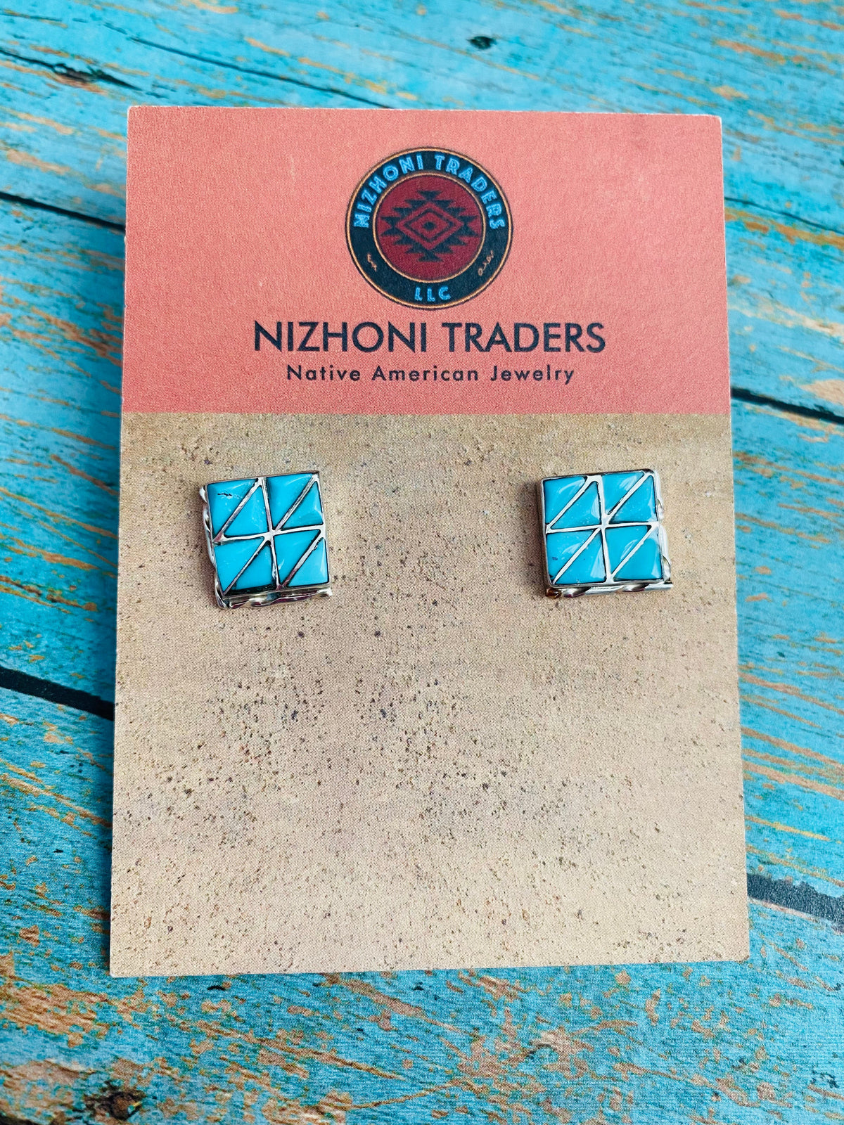 Handcrafted Sterling Silver & Turquoise Inlay Stud Earrings