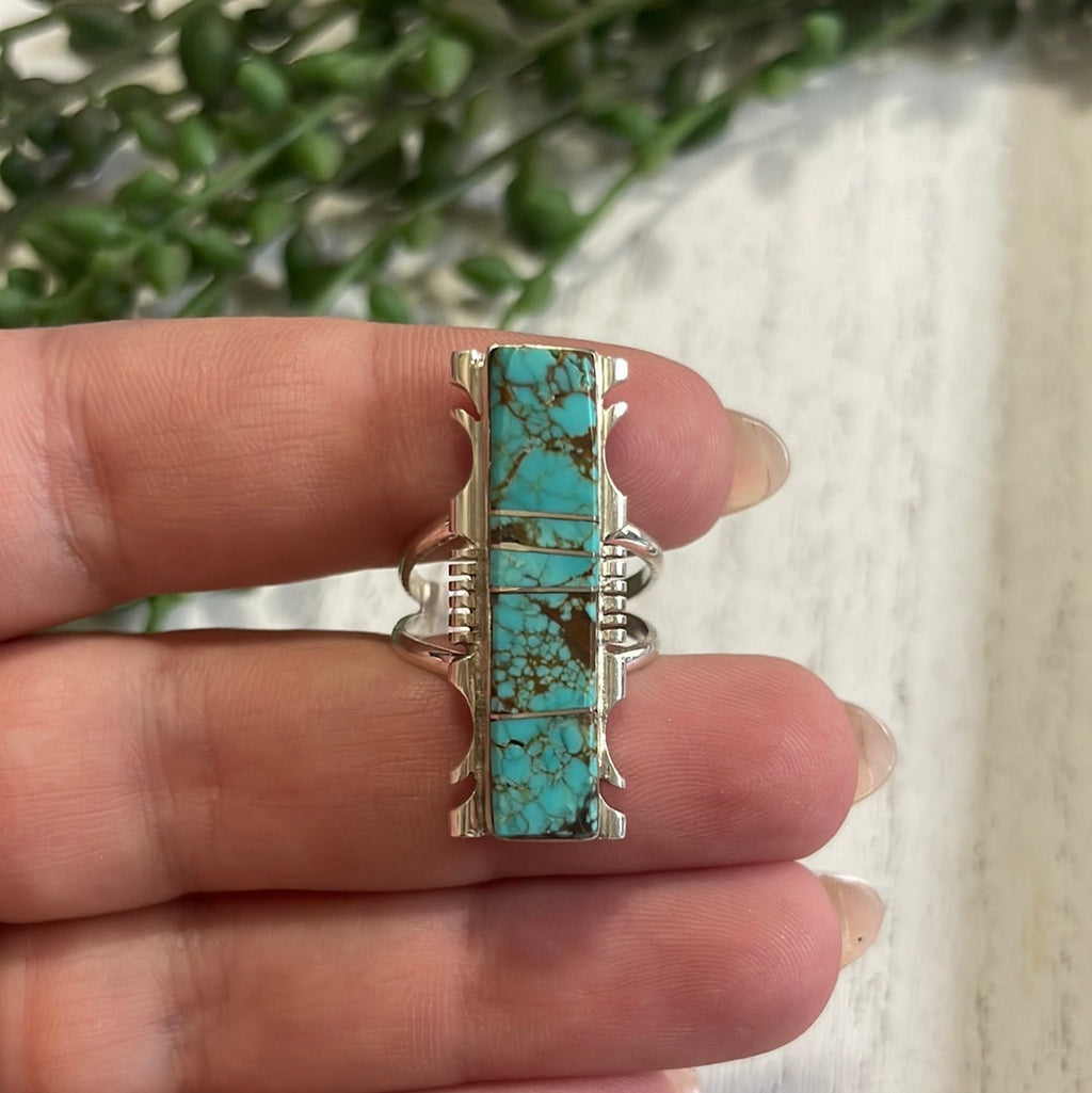 Handcrafted Sterling Silver Turquoise Bar Ring Signed