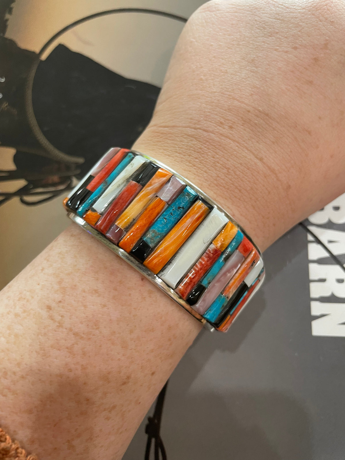 Handcrafted Sterling Silver & Multi Stone Cobblestone Cuff Bracelet