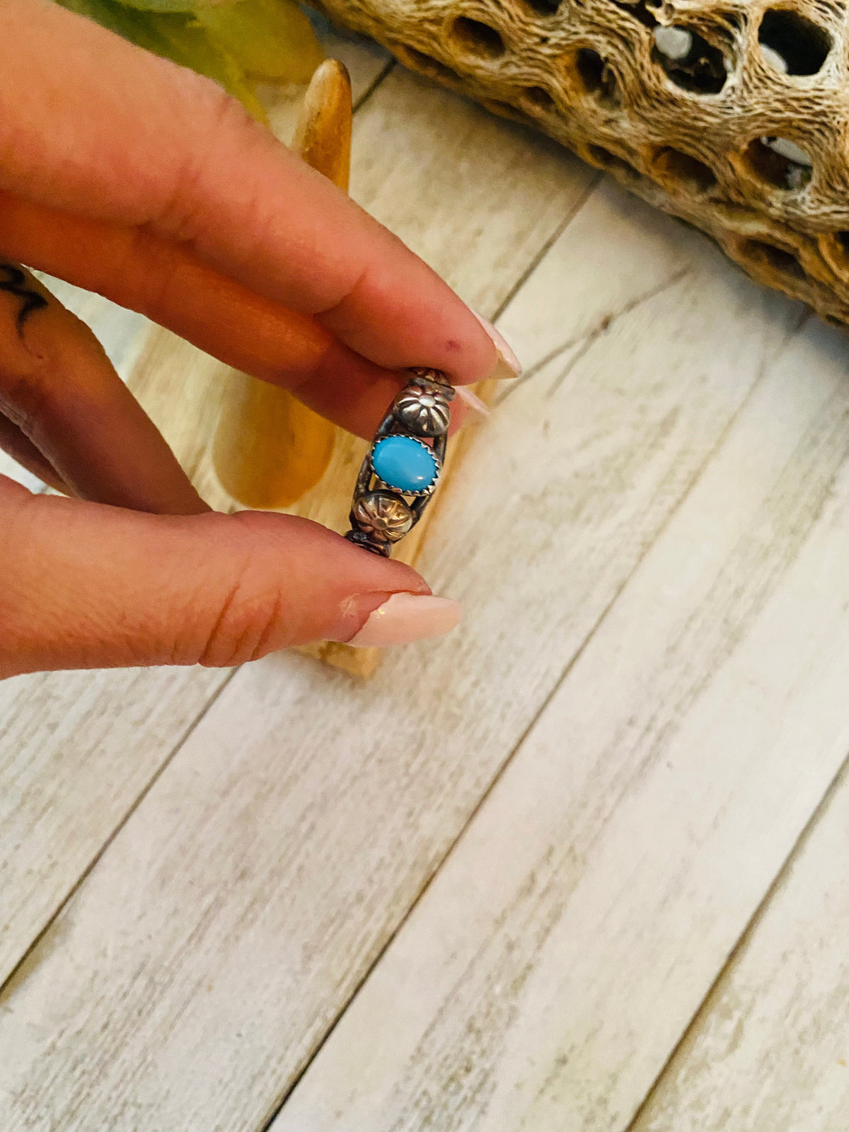 Handcrafted Turquoise and Sterling Silver Concho Band Ring