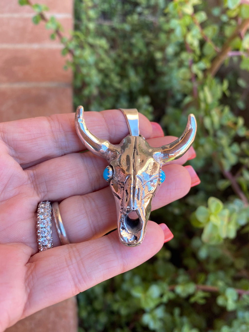 Handcrafted Sterling Silver & Turquoise Skull Pendant