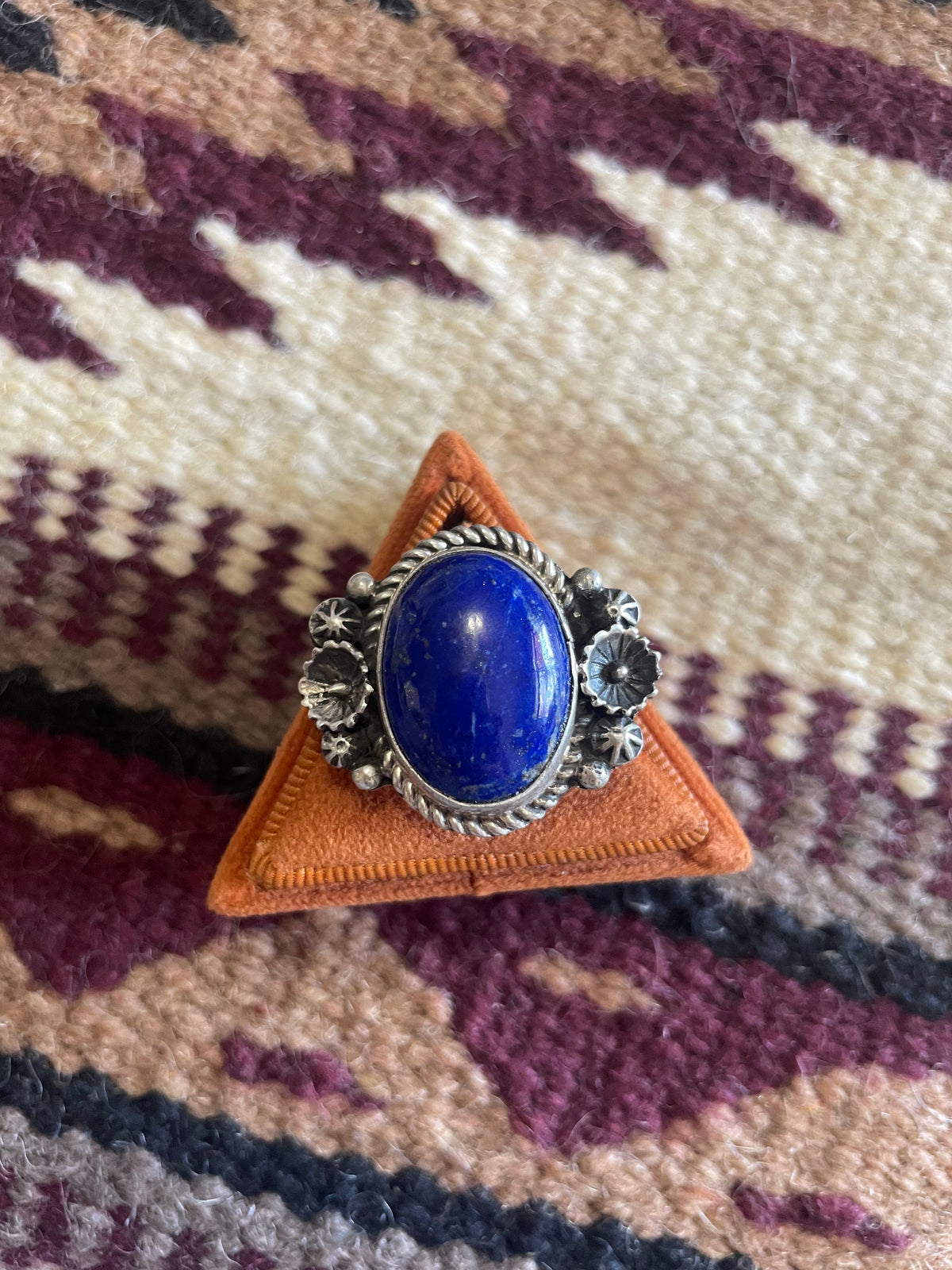 Handcrafted Lapis & Sterling Silver Flower Ring