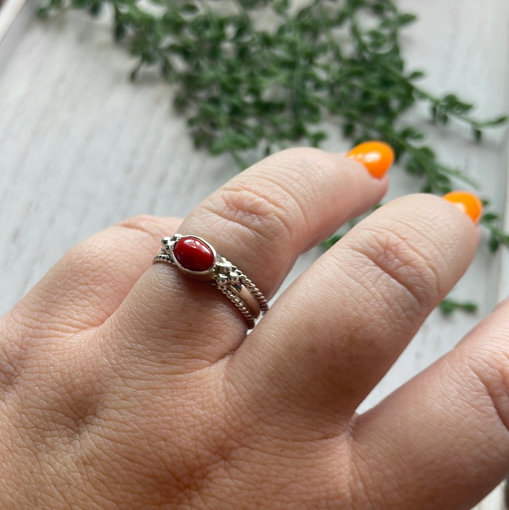 Handcrafted Sterling Silver Single Stone Coral Ring
