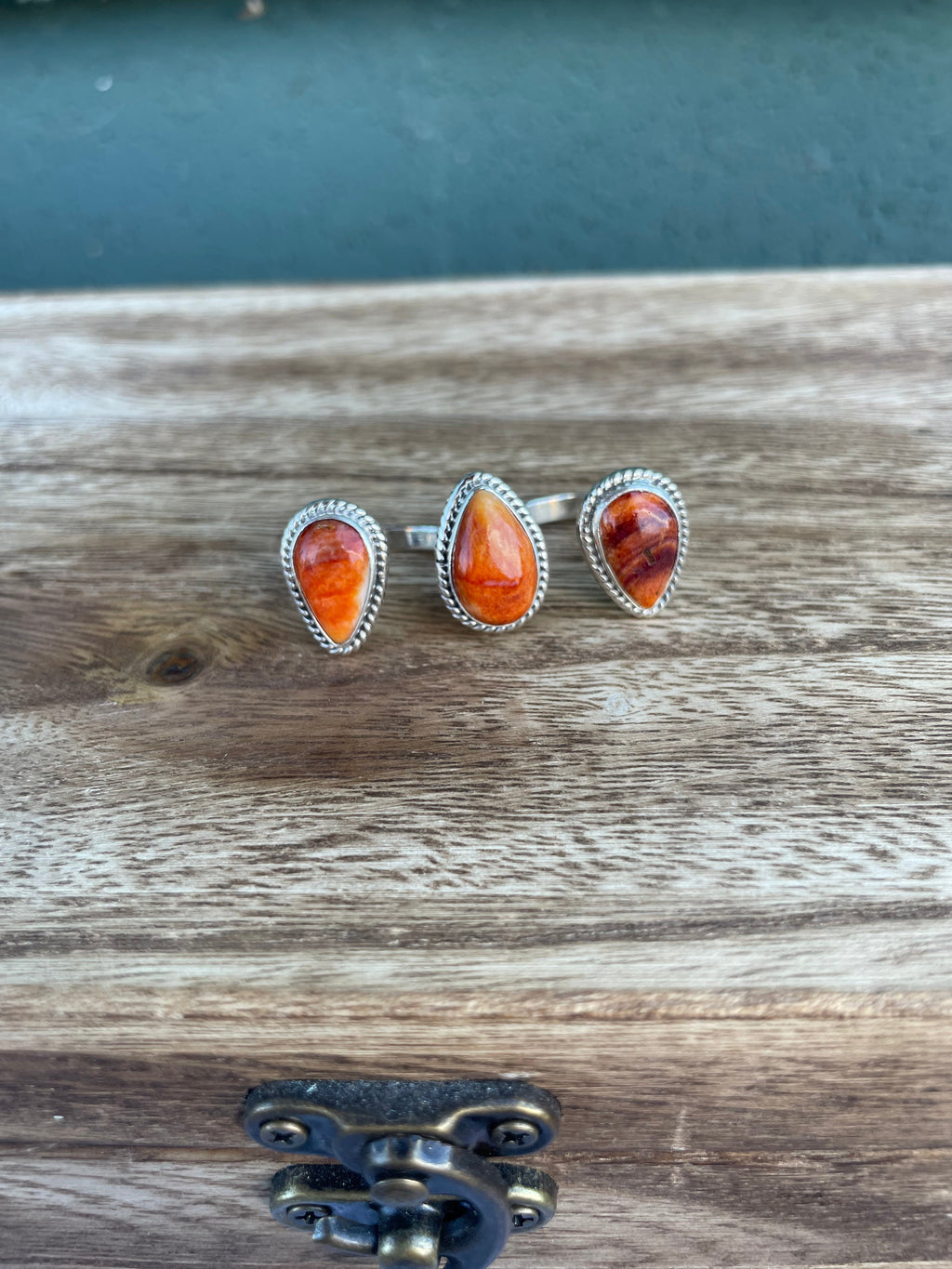 Handcrafted Sterling Silver And Light Orange Spiny Adjustable Triple Threat Knuckler Ring