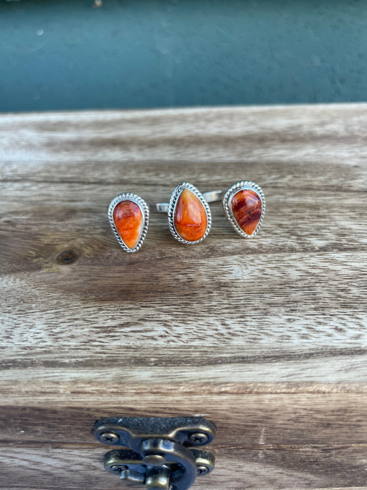 Handcrafted Sterling Silver And Light Orange Spiny Adjustable Triple Threat Knuckler Ring