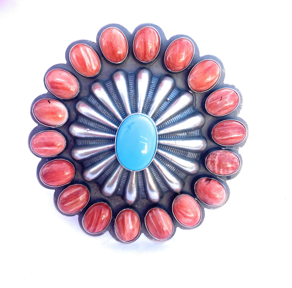 Handcrafted Red Spiny, Turquoise & Sterling Silver Adjustable Ring