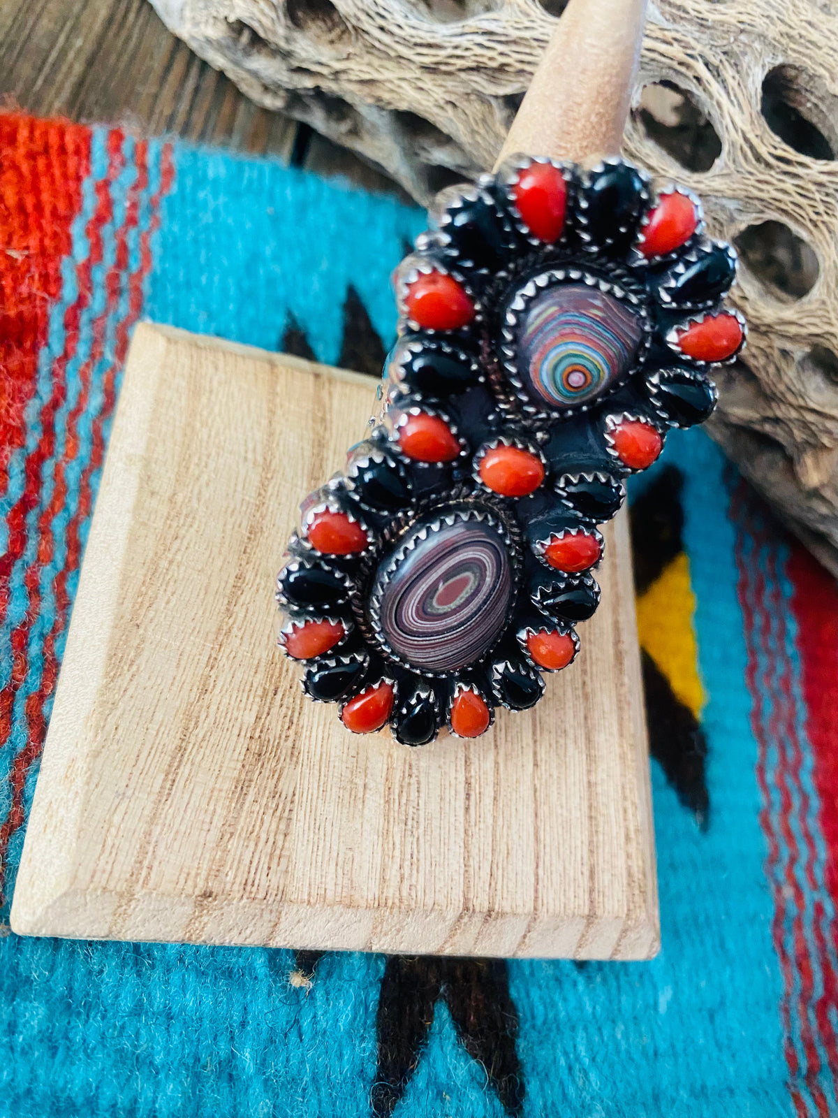 Handmade Sterling Silver & Multi Stone Cluster Adjustable Ring