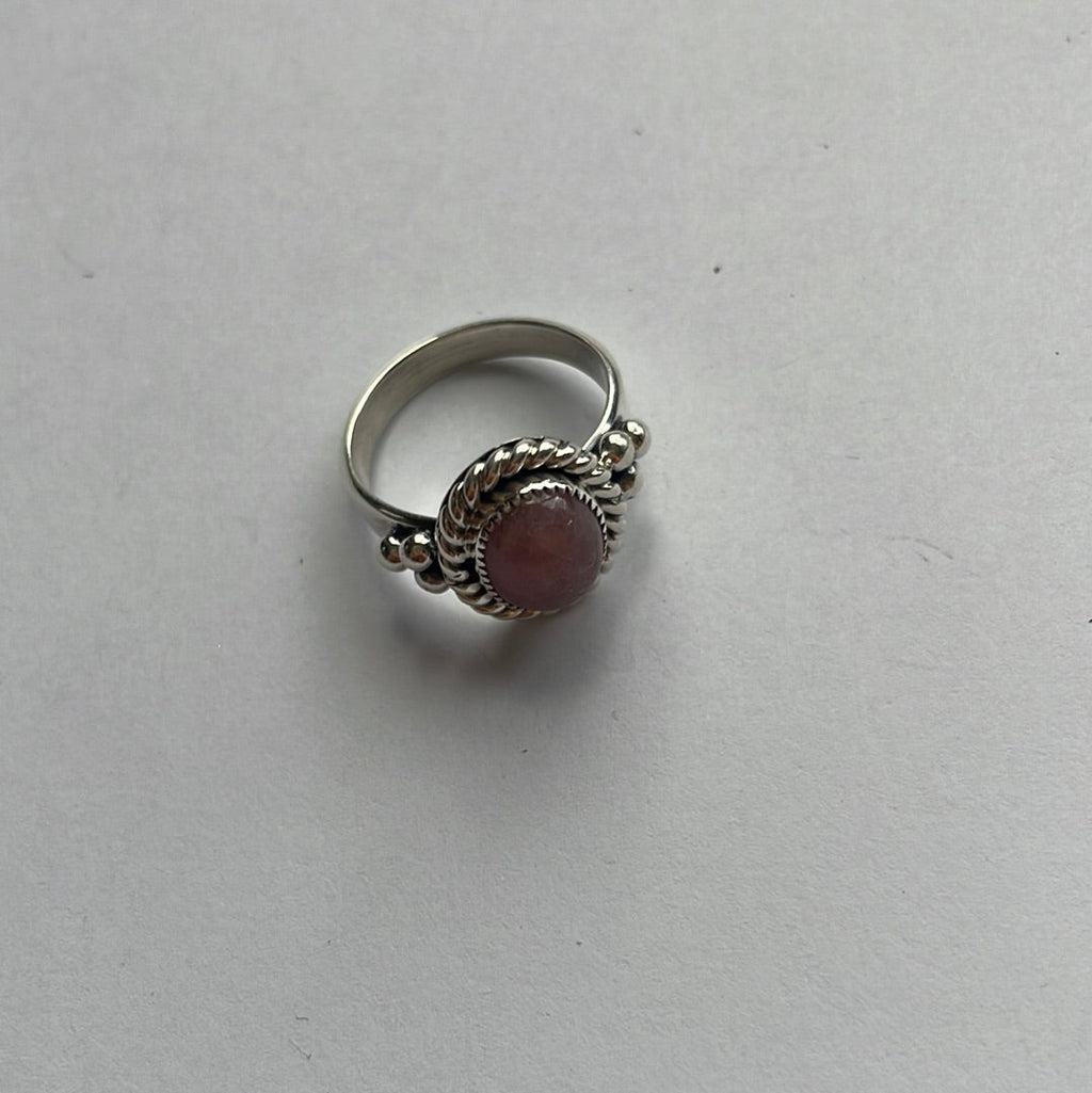 Handcrafted Sterling Silver & Rhodochrosite Round Ring