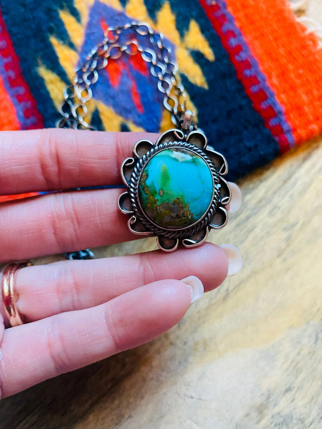 Handcrafted Sterling Silver & Royston Turquoise Necklace Signed