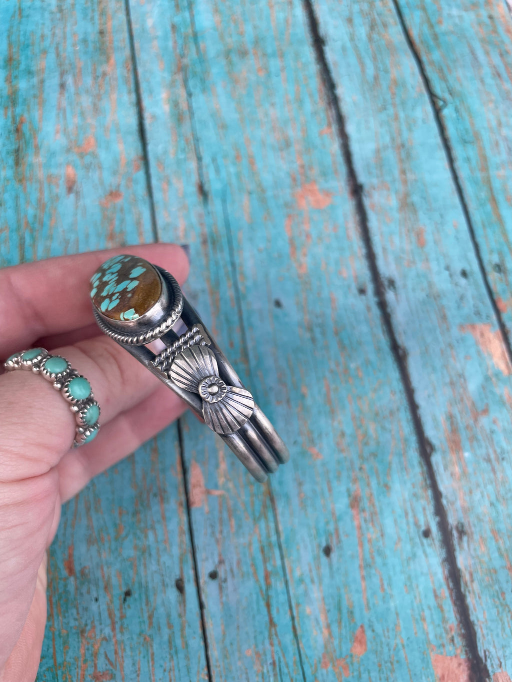 Handcrafted Sterling Silver & Turquoise Adjustable Cuff Bracelet Signed