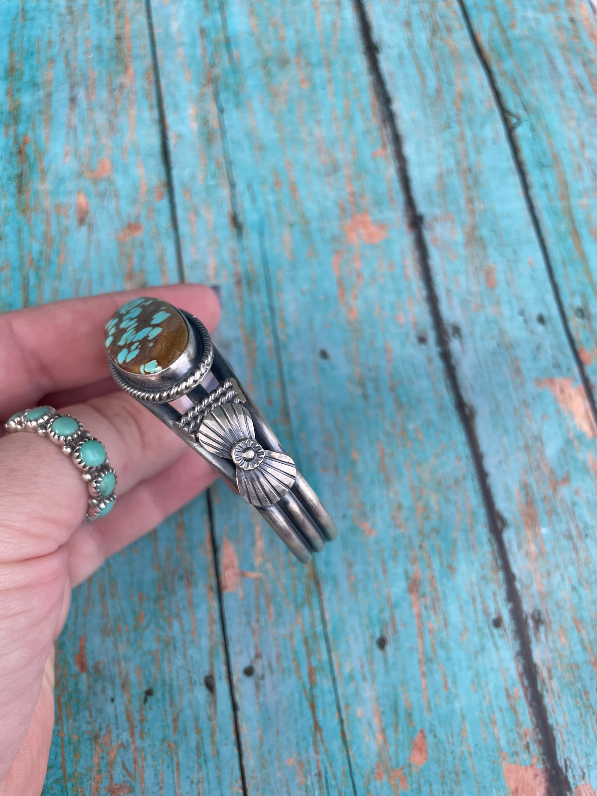 Handcrafted Sterling Silver & Turquoise Adjustable Cuff Bracelet Signed