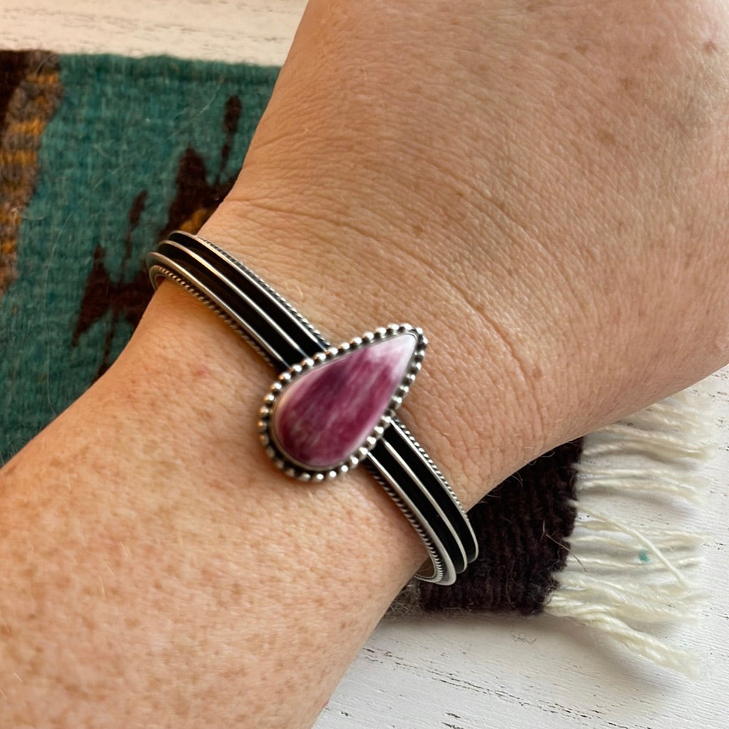 Handcrafted Purple Spiny And Sterling Silver Cuff Bracelet Signed