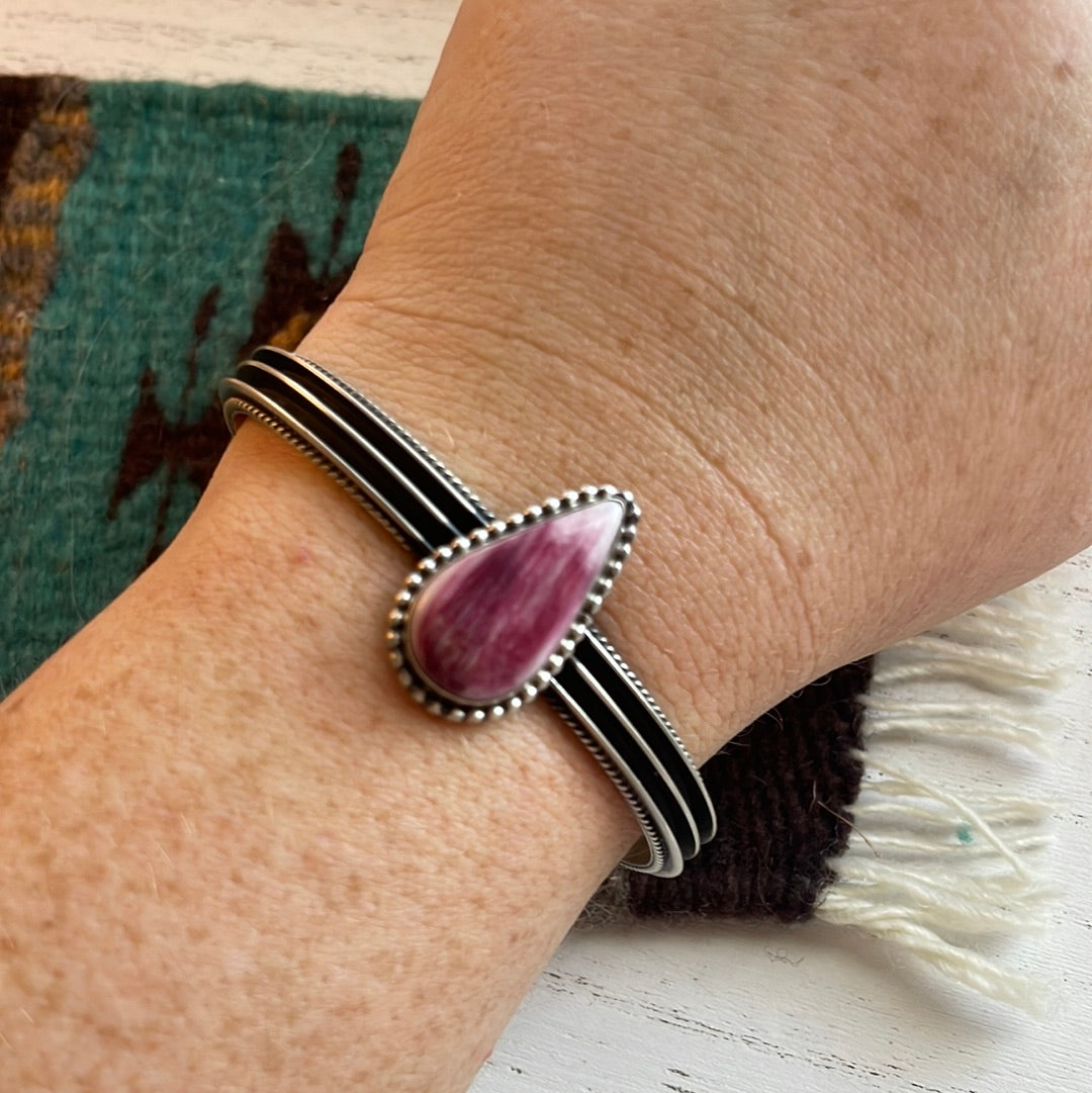 Handcrafted Purple Spiny And Sterling Silver Cuff Bracelet Signed