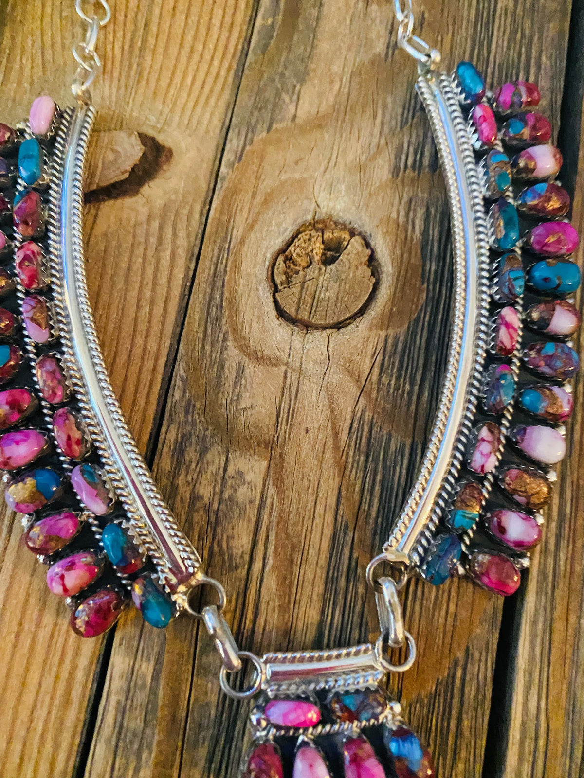 Handcrafted Sterling Silver & Pink Dream Mohave Cluster Necklace by Juliana Williams
