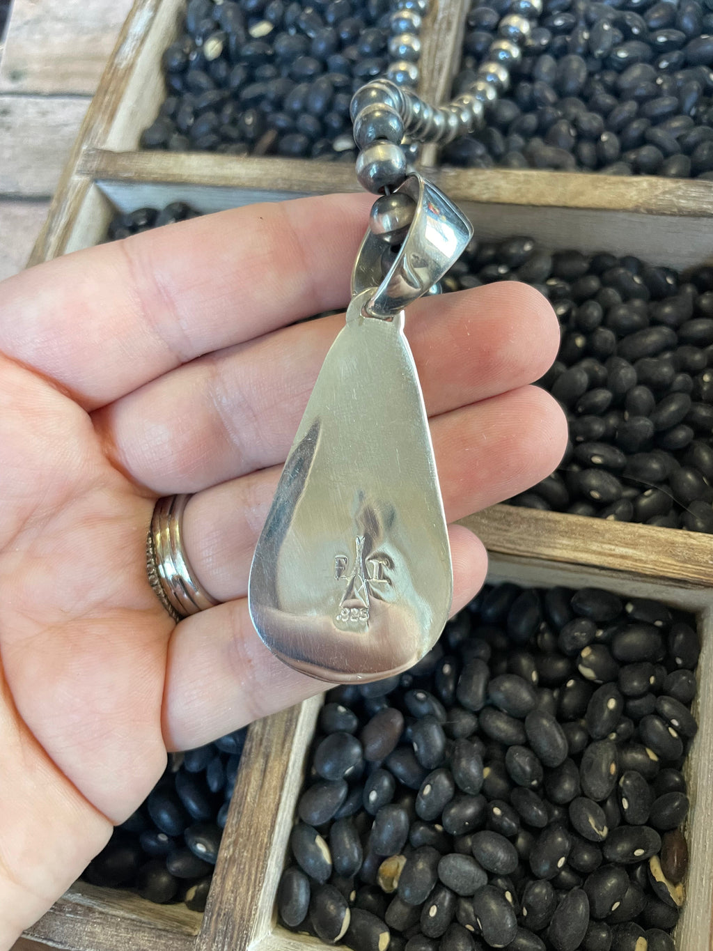 Handcrafted Number 8 Turquoise Inlay & Sterling Silver Pendant Signed