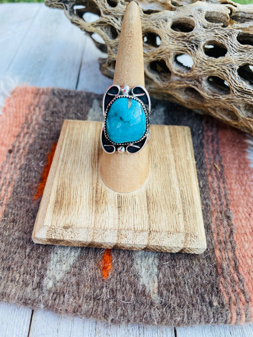 Handcrafted Turquoise & Sterling Silver Ring Size 6