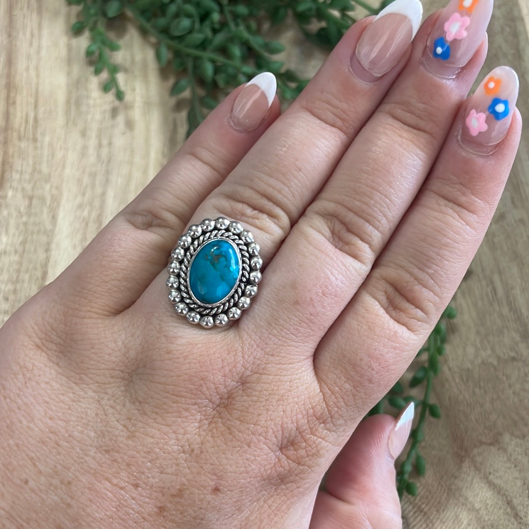 Handcrafted Turquoise & Sterling Silver Single Stone Ring Signed