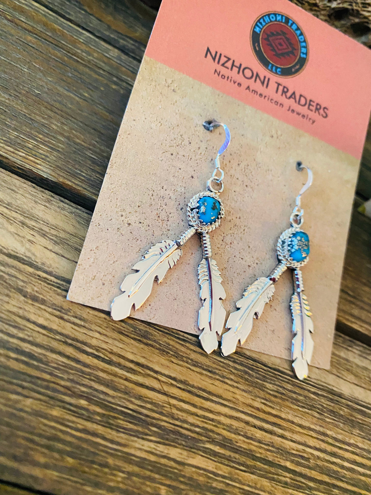 Handcrafted Sterling Silver & Turquoise Feather Dangle Earrings