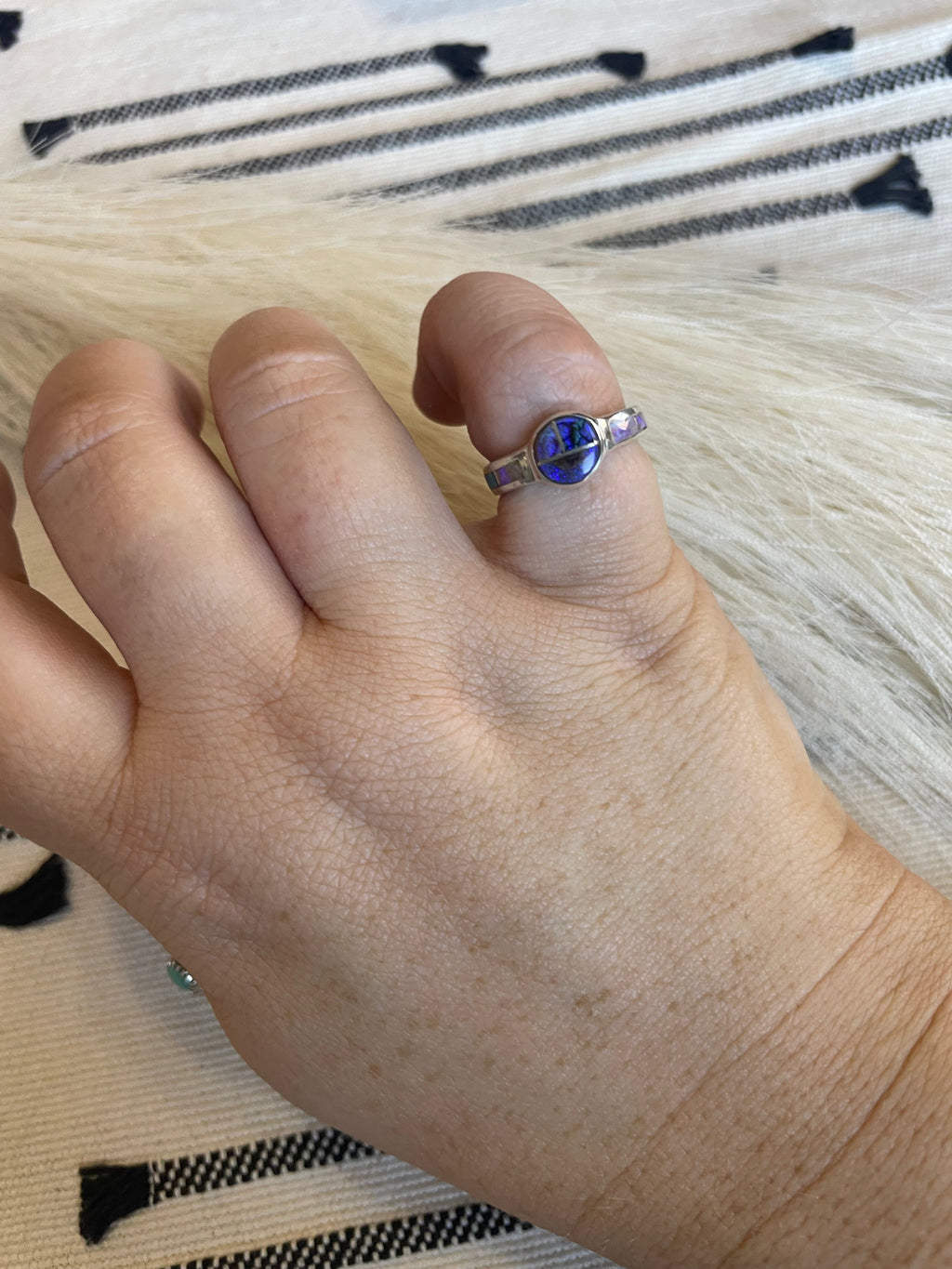 Handcrafted Sterling Silver & Blue Opal Inlay Ring