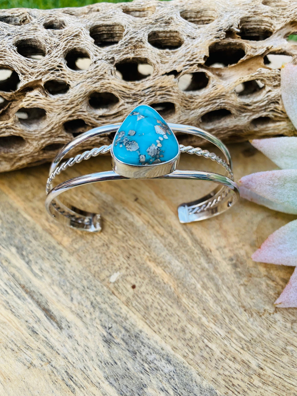 Handcrafted Kingman Turquoise & Sterling Silver Cuff Bracelet