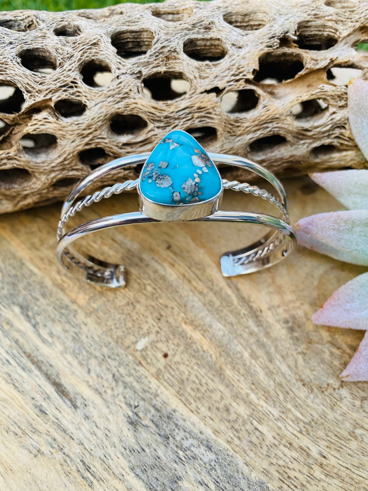 Handcrafted Kingman Turquoise & Sterling Silver Cuff Bracelet