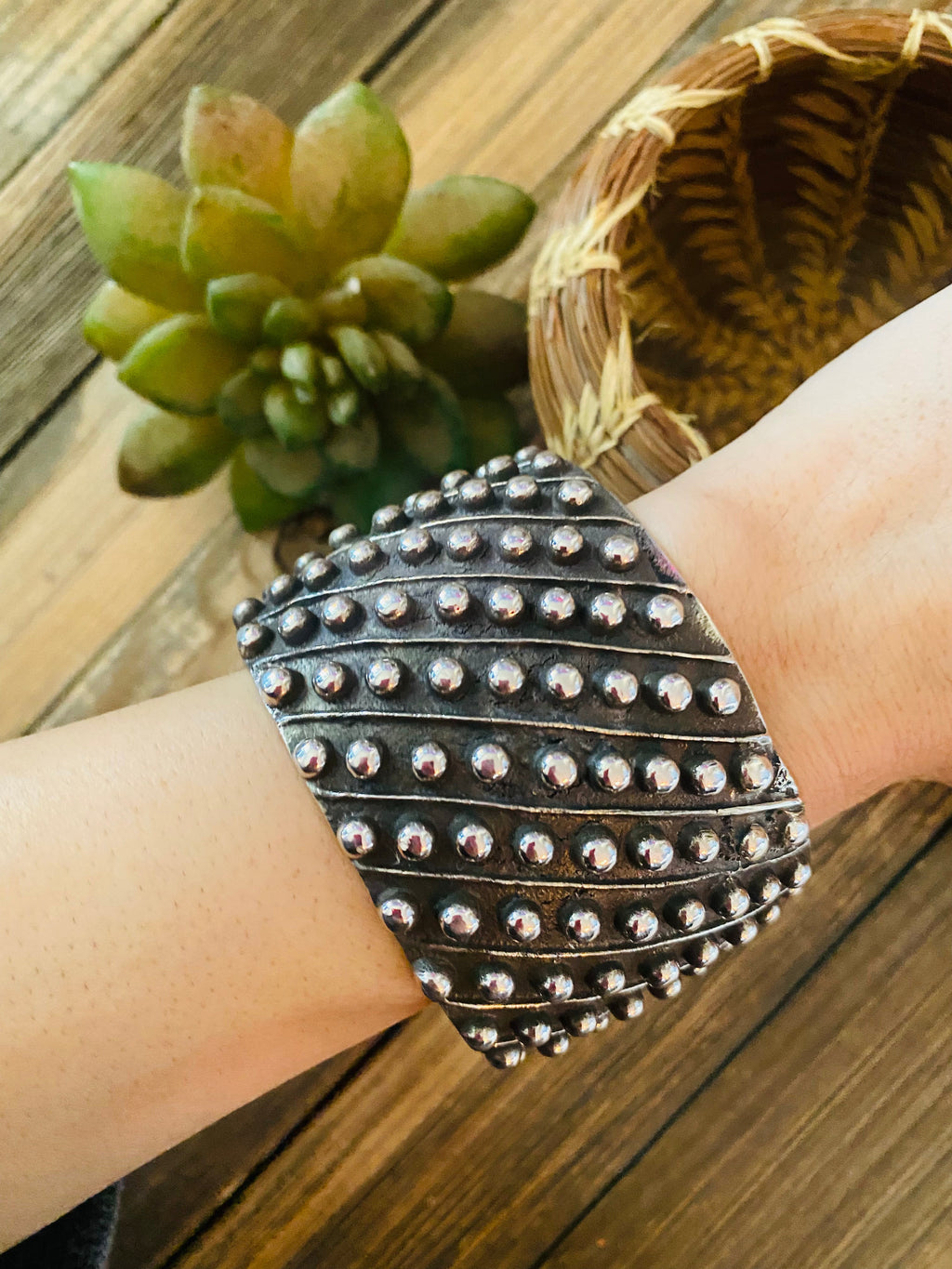 Handcrafted Hand Stamped Sterling Silver Dot Cuff Bracelet