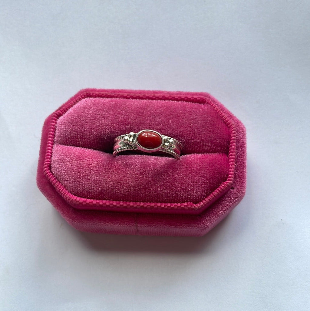 Handcrafted Sterling Silver Single Stone Coral Ring