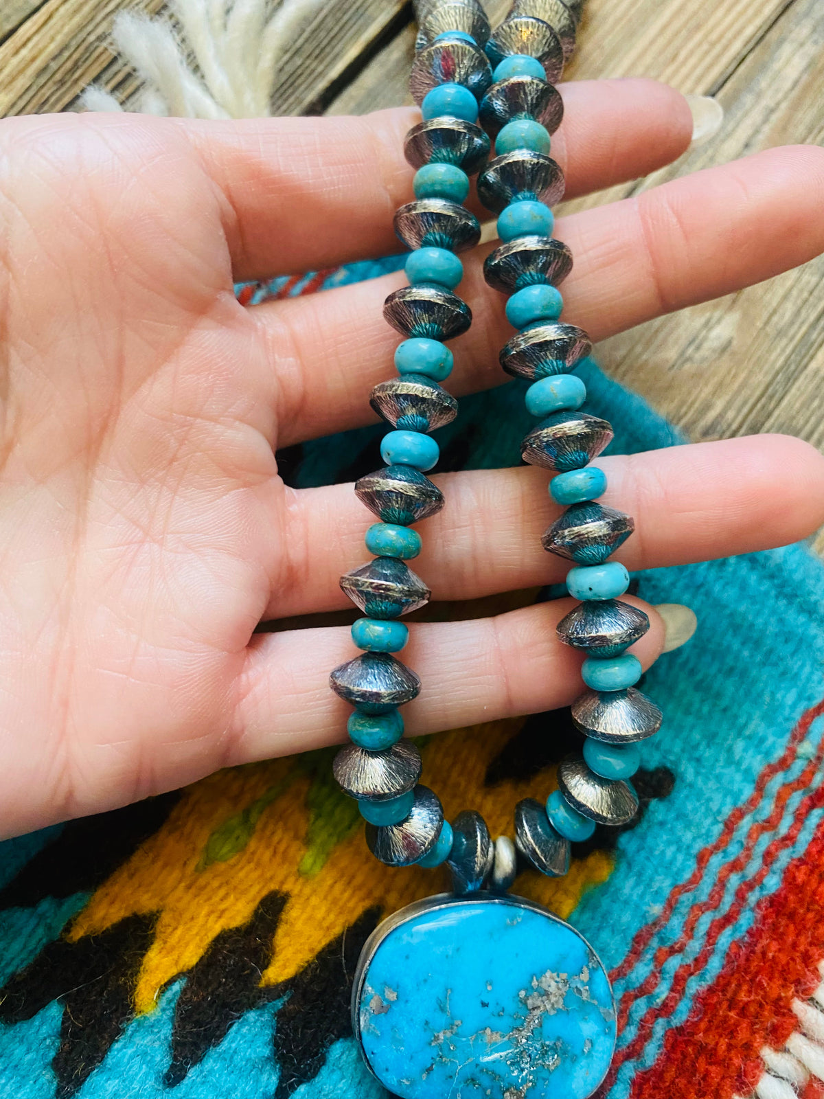 Handcrafted Turquoise & Sterling Silver Pearl Beaded Tassel Necklace