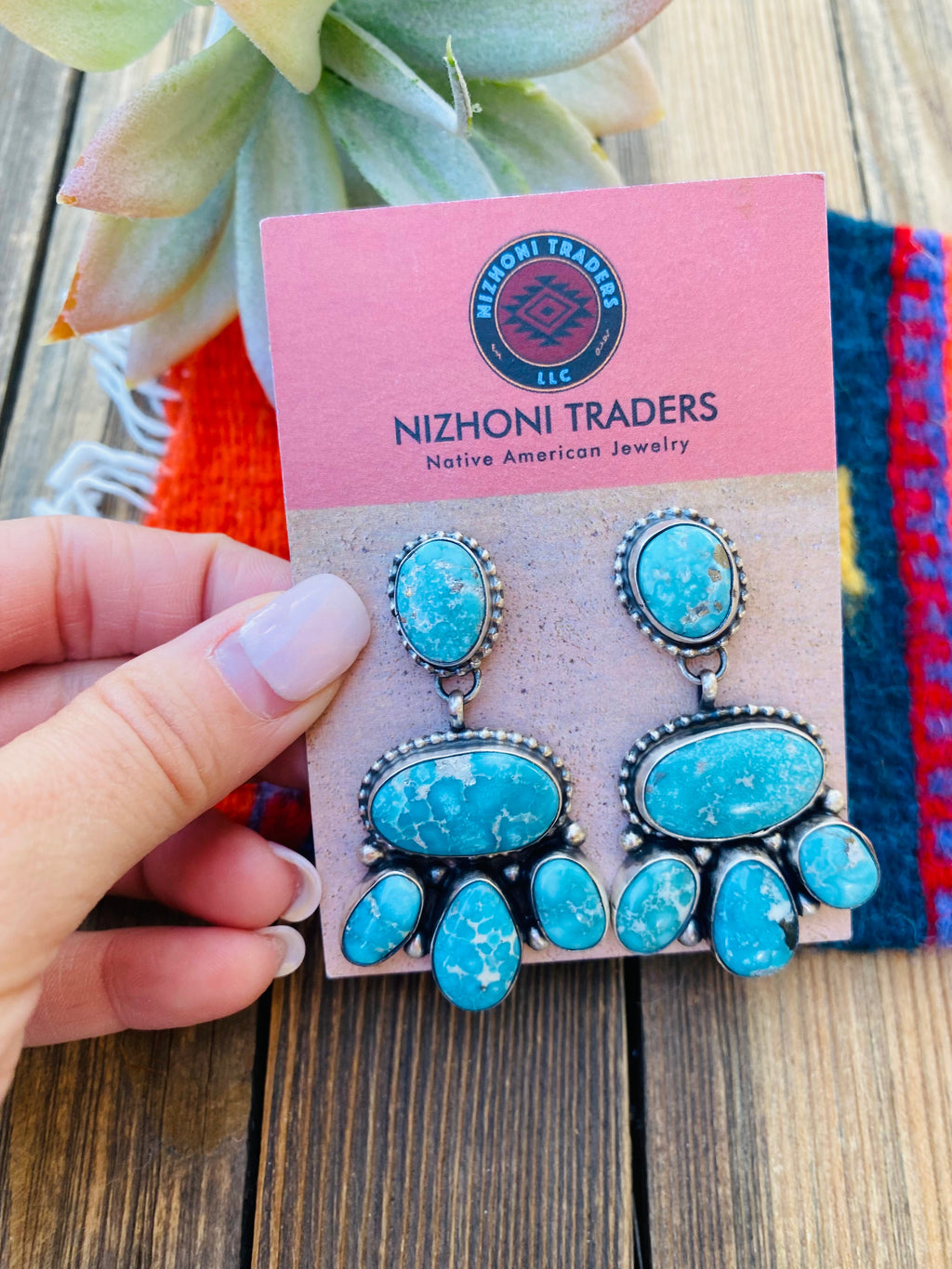 Handcrafted Turquoise & Sterling Silver Cluster Dangle Earrings
