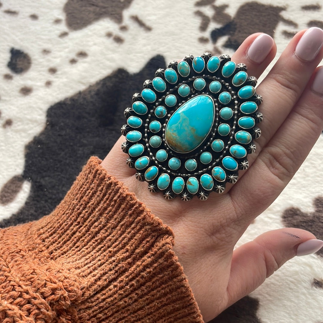 Handcrafted Sterling Silver & Turquoise Ring Size 7 Signed