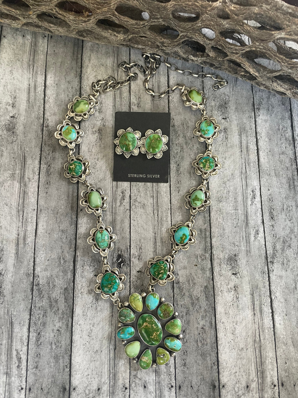 Handcrafted Sonoran Mountain Turquoise Necklace Set signed LK