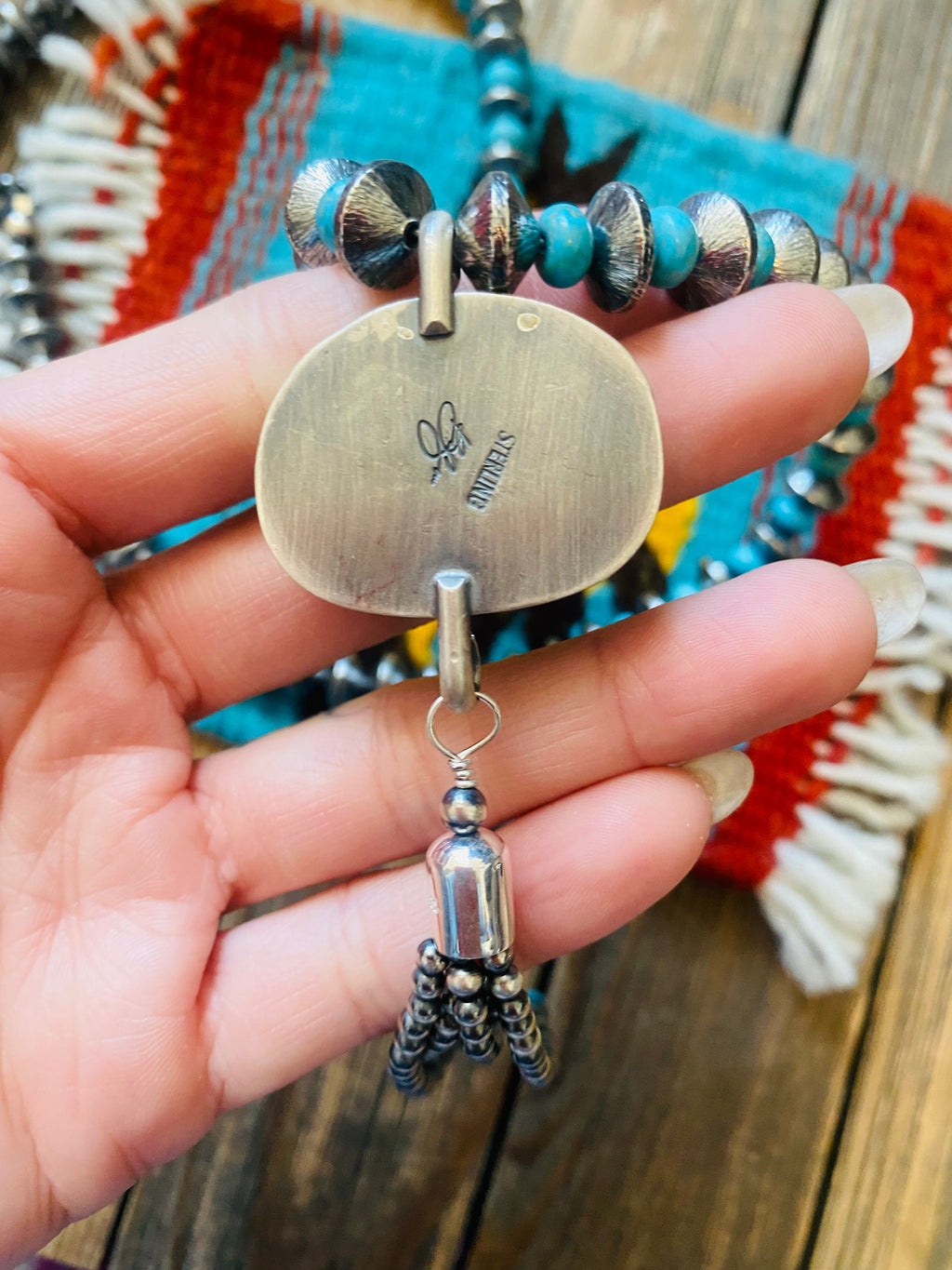 Handcrafted Turquoise & Sterling Silver Pearl Beaded Tassel Necklace