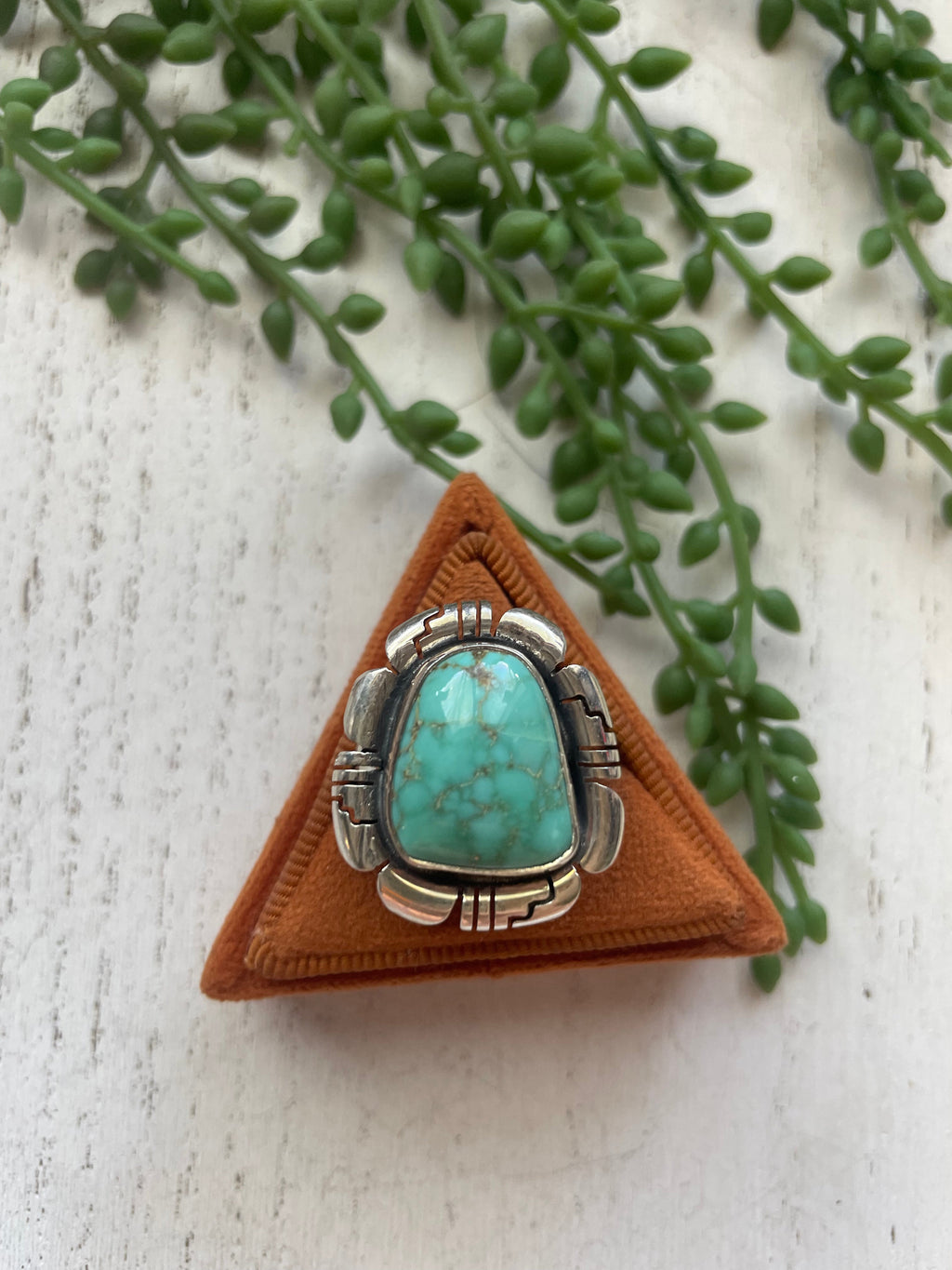 Handcrafted Large Single Stone Turquoise Sterling Silver Ring Signed