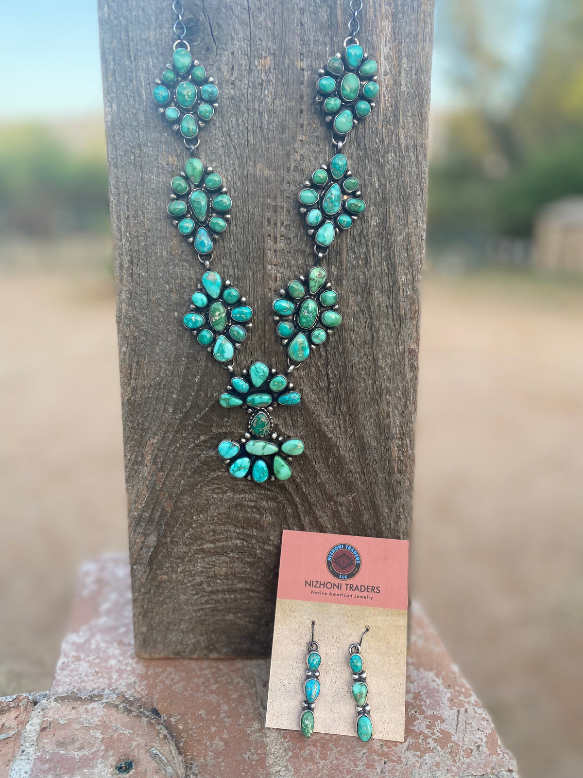 Handcrafted Sheila Becenti Royston Turquoise Drop Necklace Set