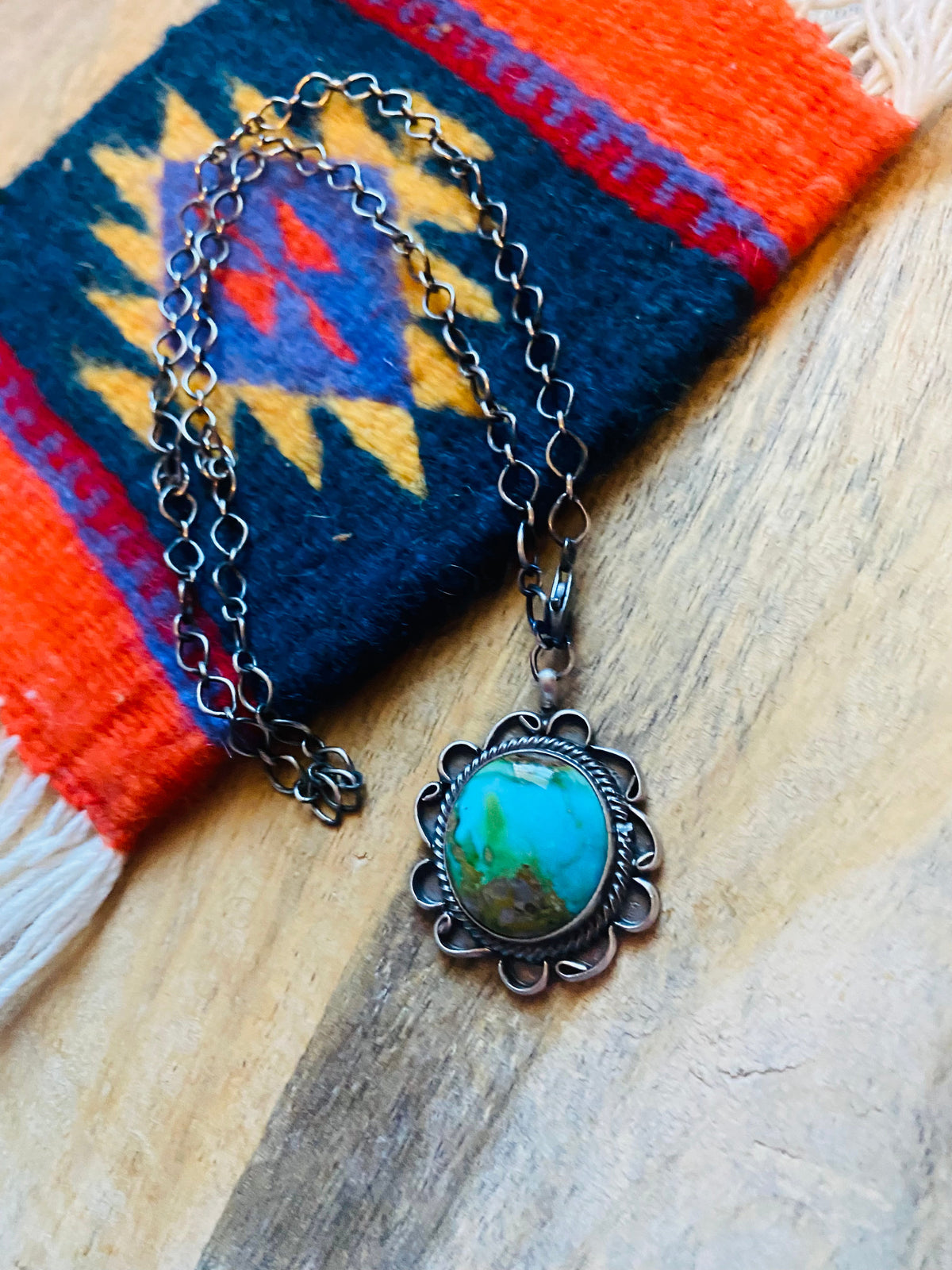 Handcrafted Sterling Silver & Royston Turquoise Necklace Signed
