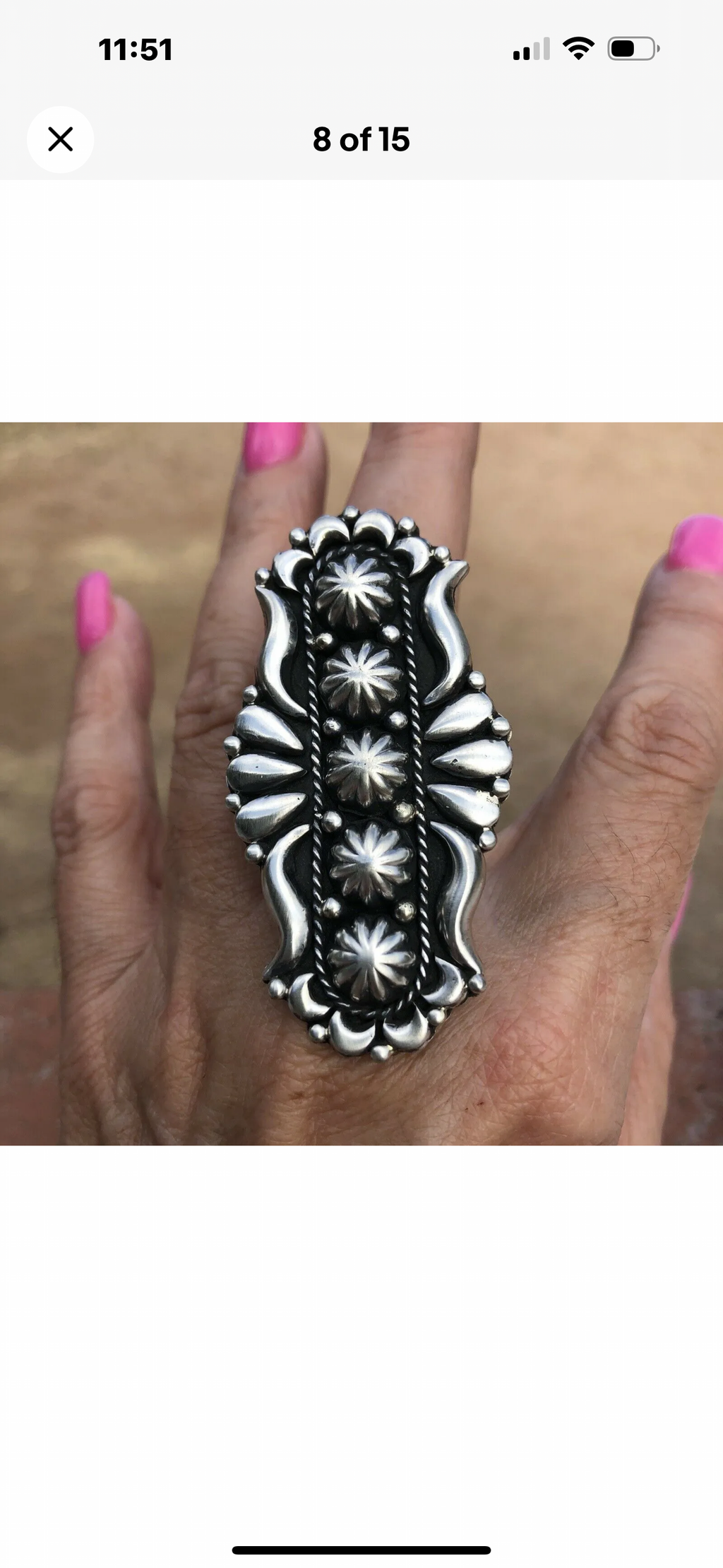 Patrick Yazzie Handcrafted Sterling Silver Concho Hand Stamped Ring