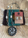 Handcrafted White Buffalo & Sterling Silver Necklace Earrings Set Signed
