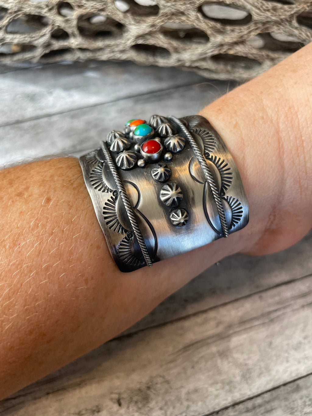 Handcrafted Sterling Silver And Multi Stone Bracelet Cuff By Akee Douglas