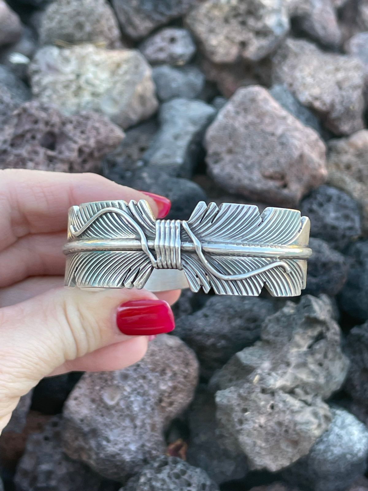 Handcrafted Sterling Silver Feather Bracelet Cuff