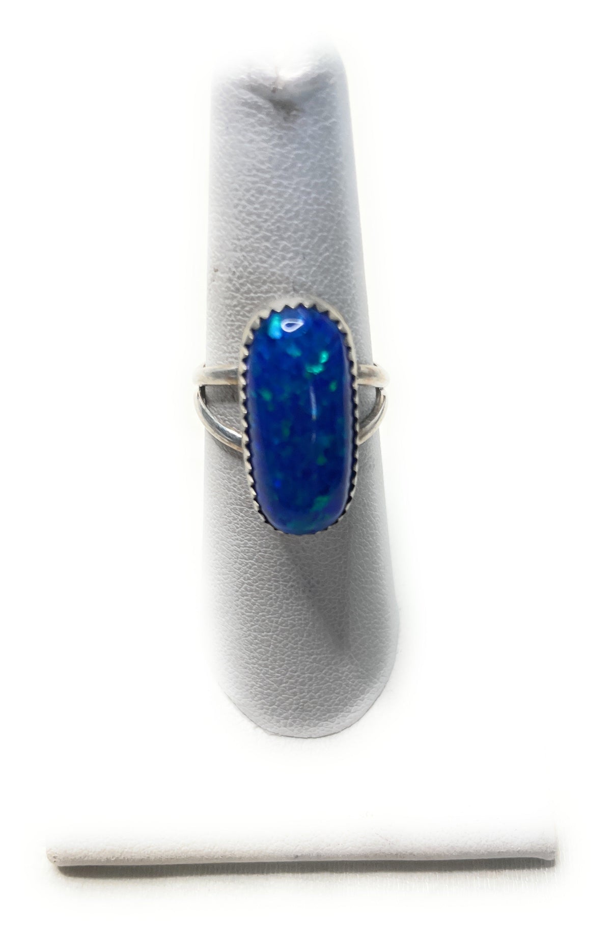 Handcrafted  Man Made Sterling Silver & Blue Opal Ring Signed