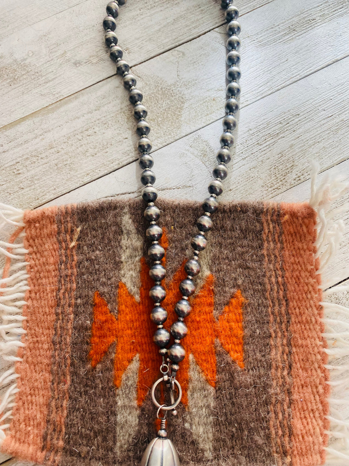 Handcrafted Turquoise & Sterling Silver Pearl Beaded Tassel Necklace