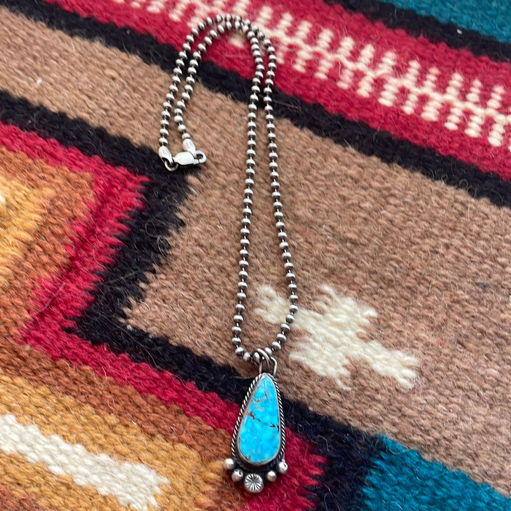 Handcrafted Sterling Silver Turquoise Pendant Necklace Signed Sheila