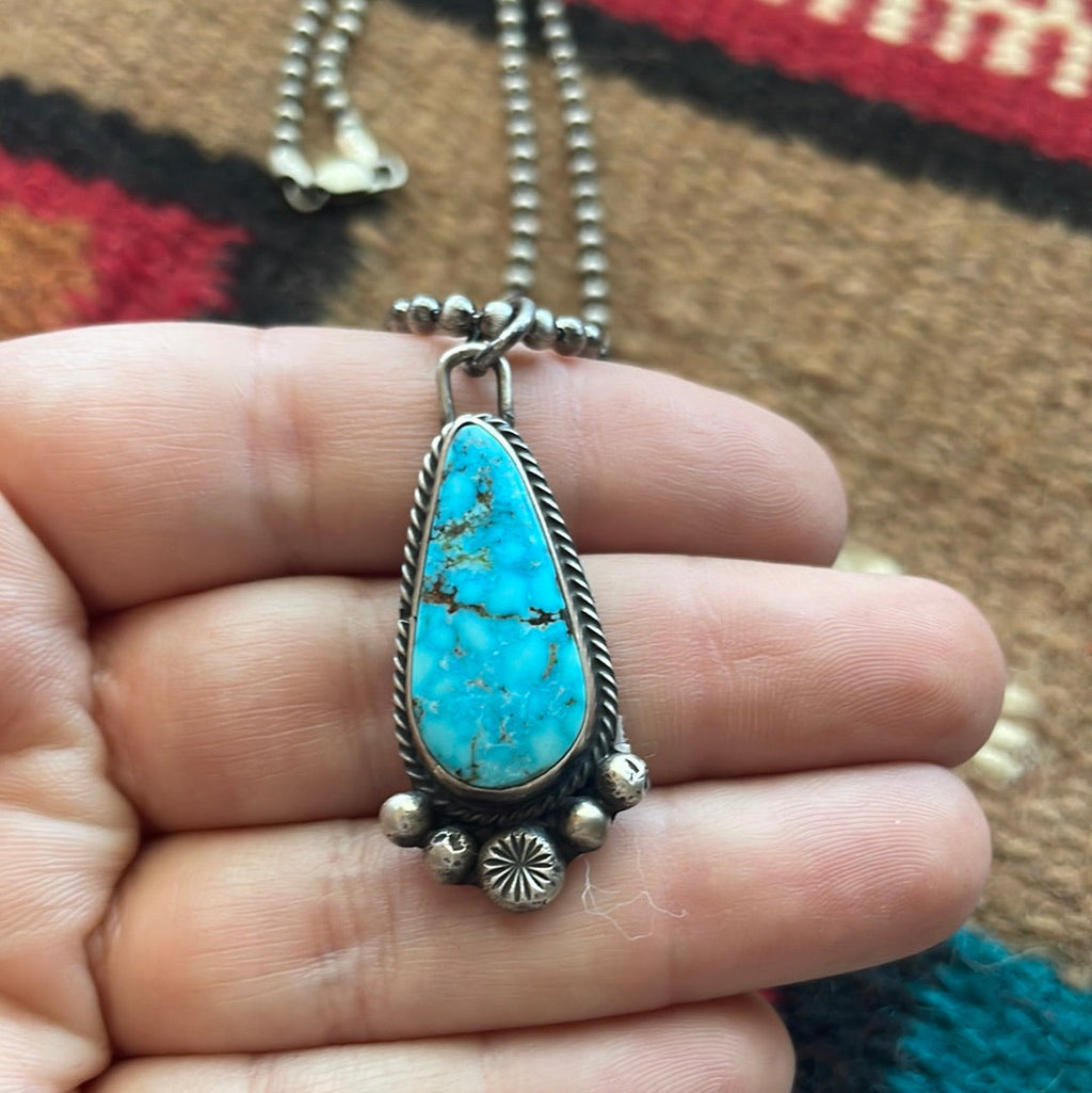 Handcrafted Sterling Silver Turquoise Pendant Necklace Signed Sheila