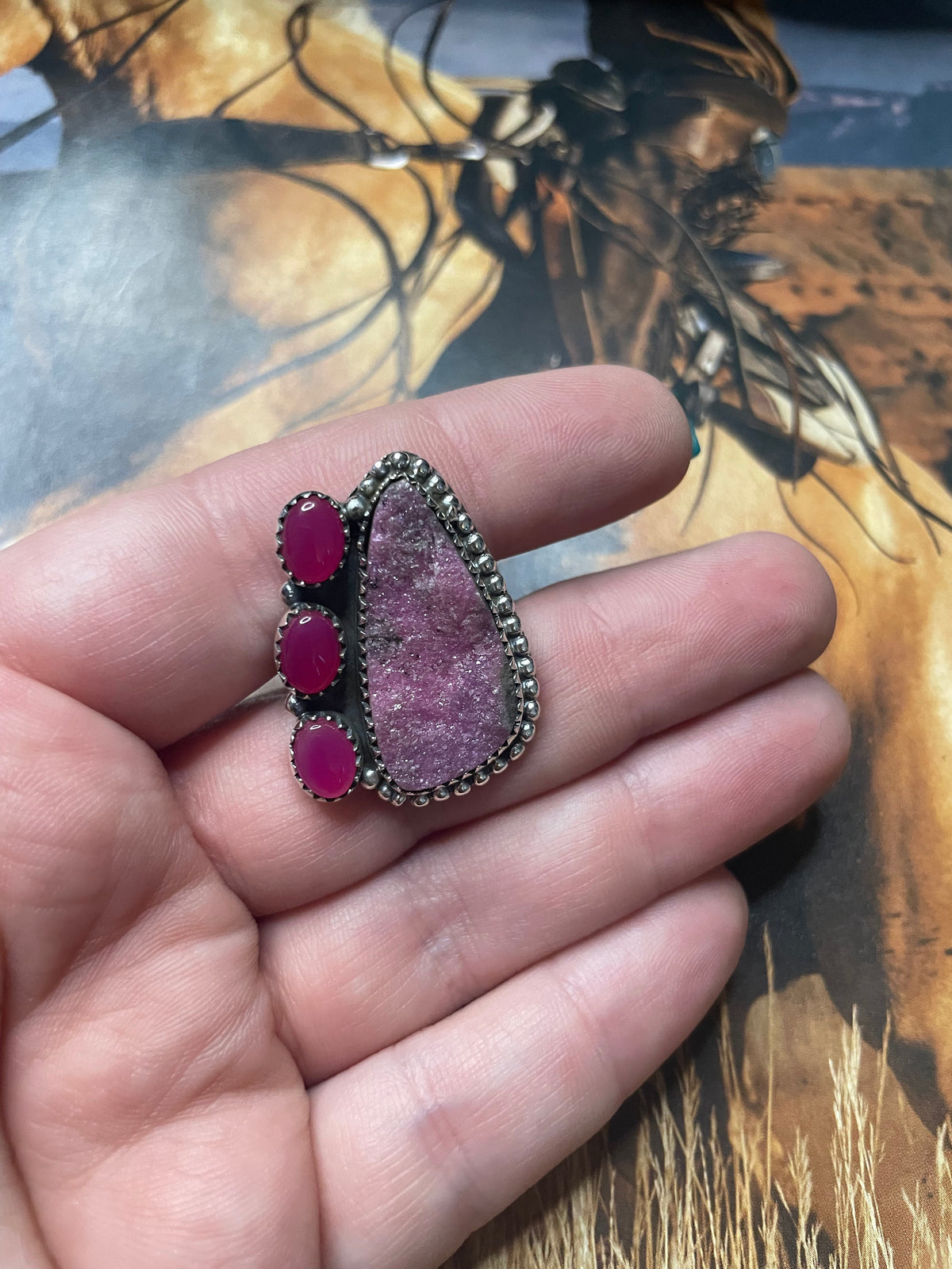 Handmade Colbalt Calcite Adjustable Ring