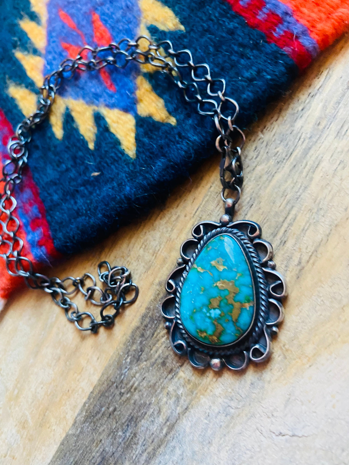 Handcrafted Sterling Silver & Royston Turquoise Necklace Signed