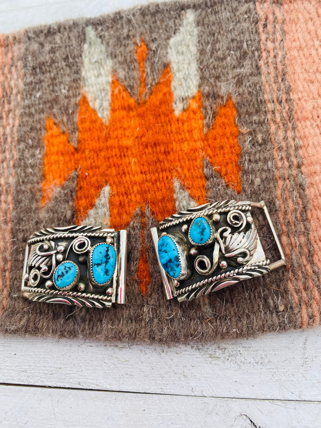 Handcrafted Kingman Turquoise & Sterling Silver Watch Ends