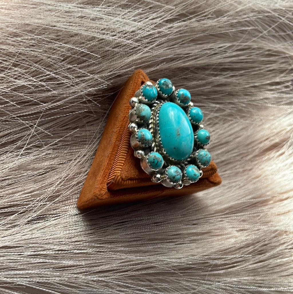 Handcrafted Turquoise & Sterling Silver Ring Size 9 Signed Robert Shakey