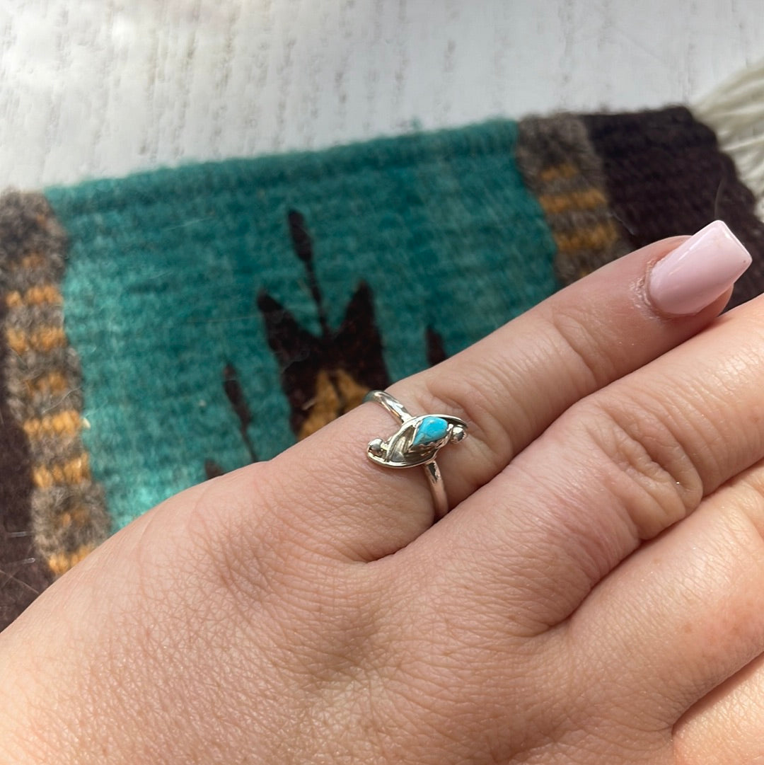 Handcrafted Single Stone Turquoise & Stamped Sterling Silver Ring