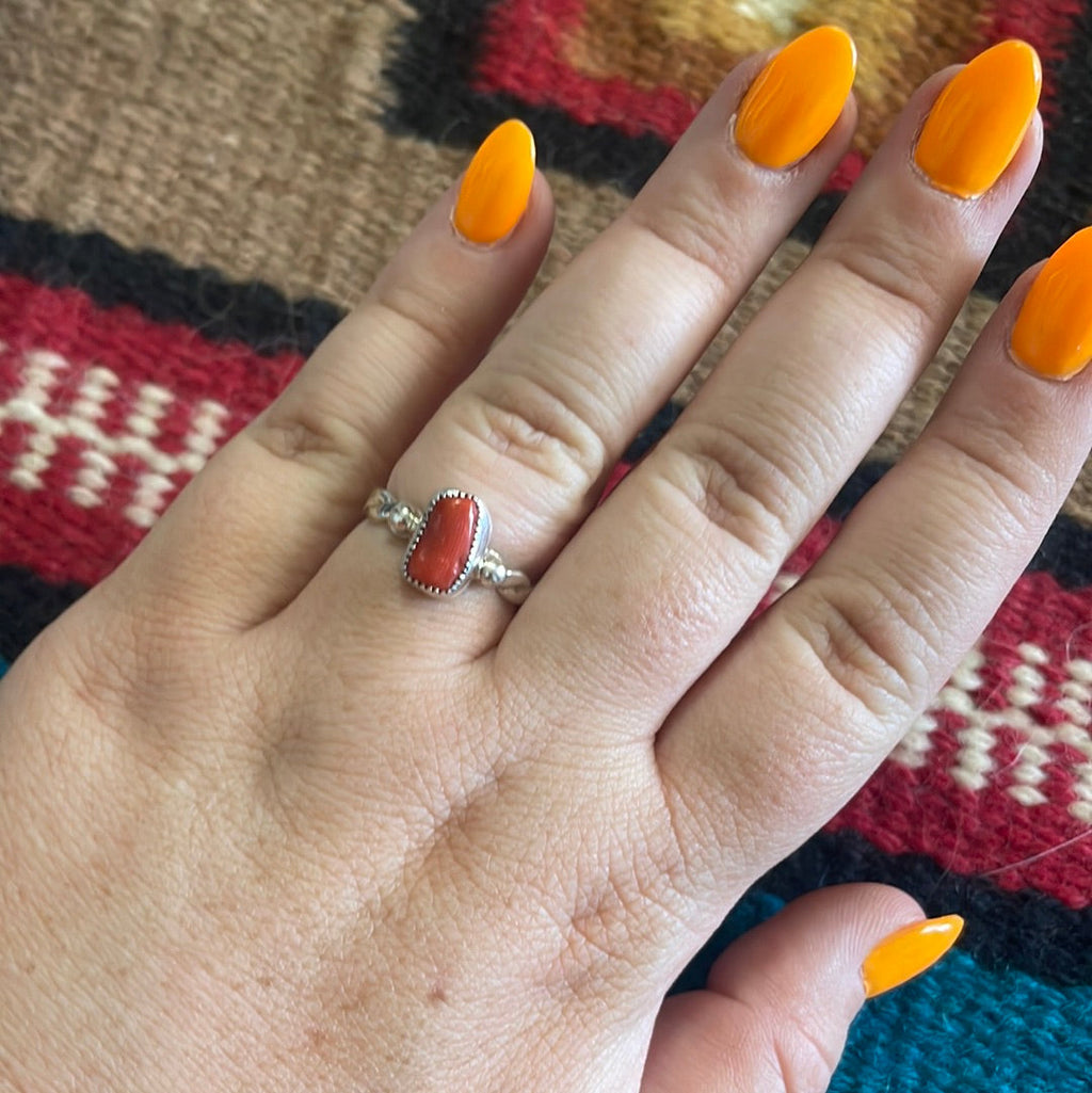Handcrafted Coral Sterling Silver Braided Ring